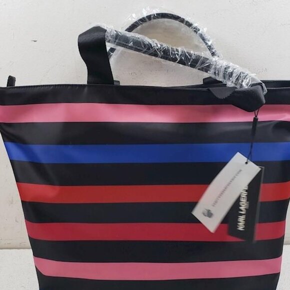 NWT Karl Lagerfeld w/COA Rainbow Striped Tote Bag - Picture 5 of 11